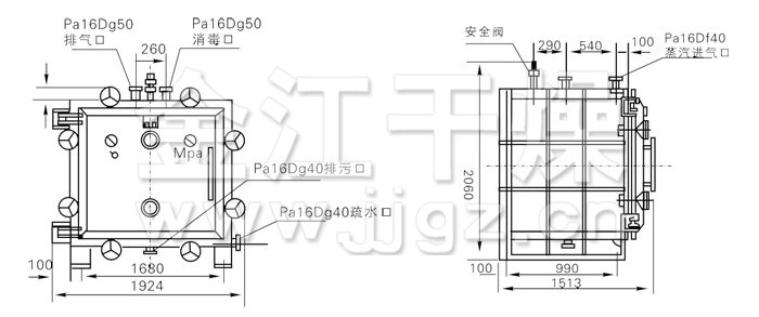 方形静态真空干燥机结构示意图