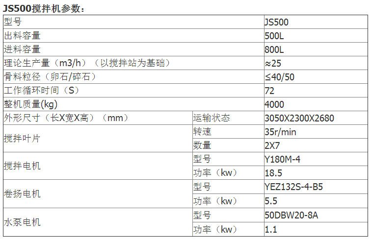 JS500搅拌机参数