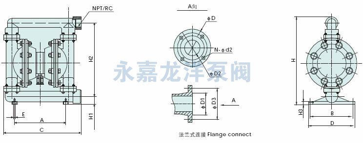 QBY铝合金气动隔膜泵安装图 QBY铝合金气动隔膜泵安装尺寸图